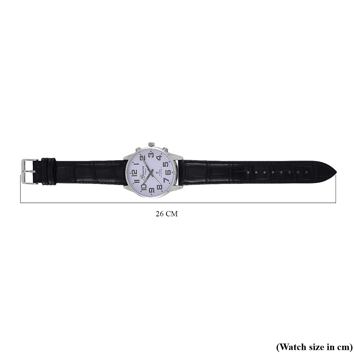 GENOA TIME V2 Quartz Movt. 3ATM Water Resistant White Dial Talking Watch with Black Colour Leather Strap and Silver-Tone Case
