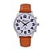 GENOA TIME V2 Quartz Movt. 3ATM Water Resistant White Dial Talking Watch with Brown Colour Leather Strap and Silver-Tone Case