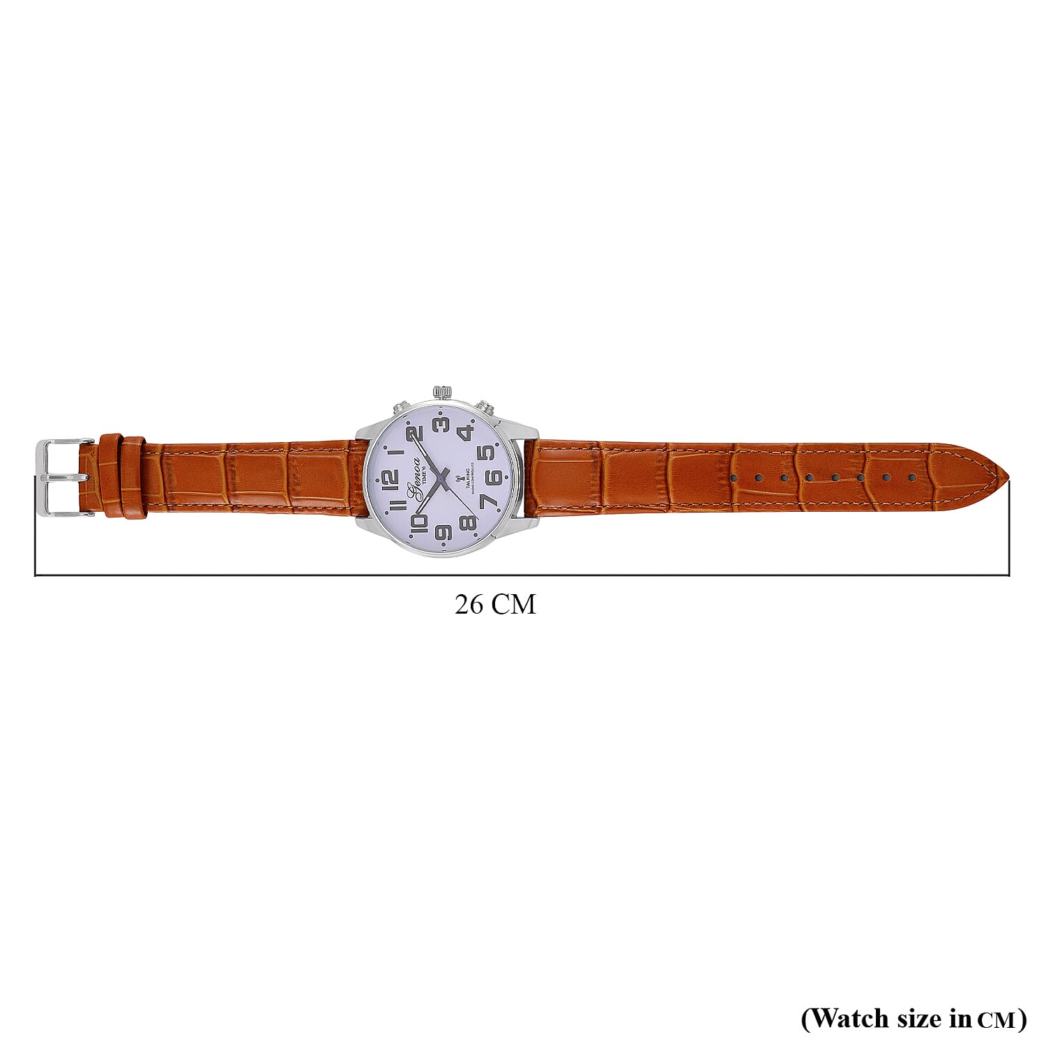 GENOA TIME V2 Quartz Movt. 3ATM Water Resistant White Dial Talking Watch with Coffee Colour Leather Strap and Silver-Tone Case