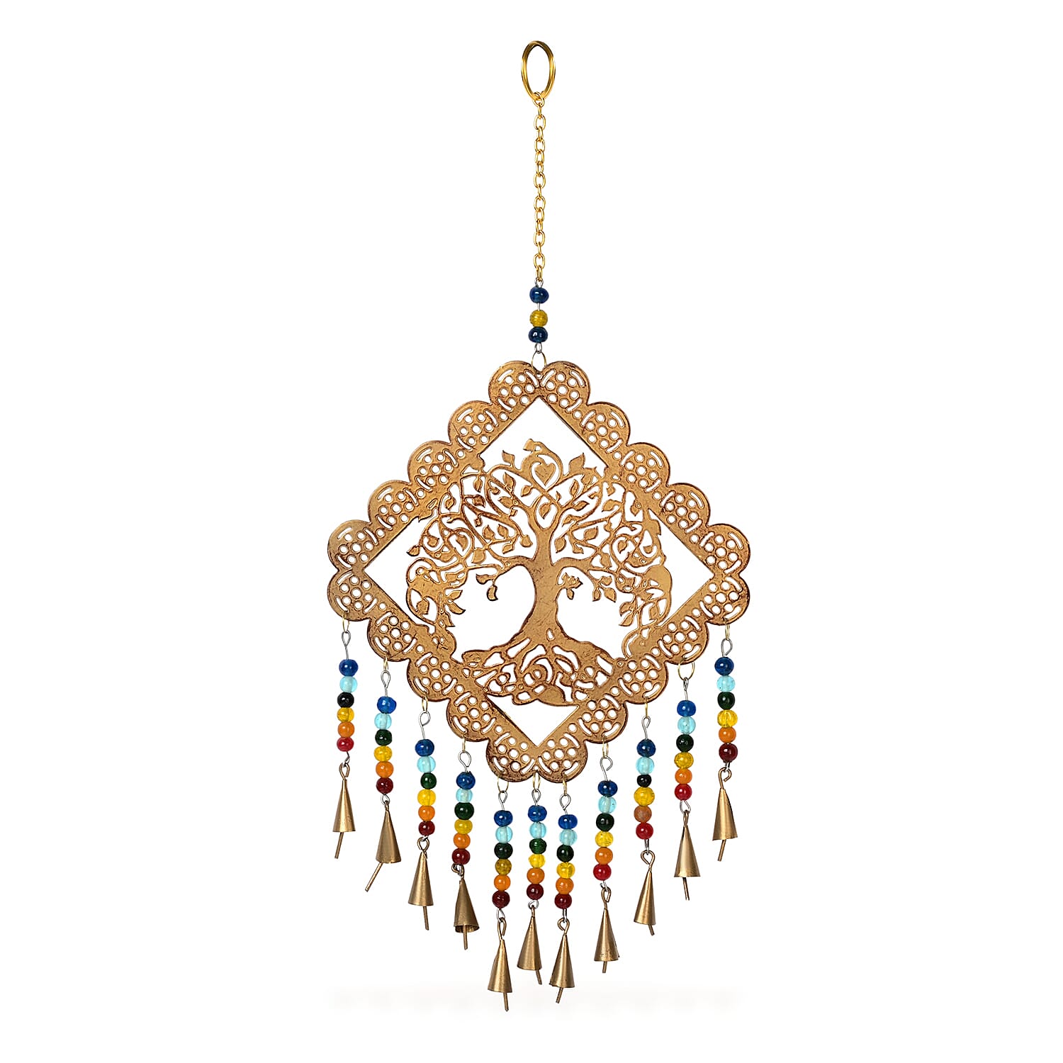 Handmade Tree of Life Hanging Iron Wind Chime (16 x 25 cm) - Golden