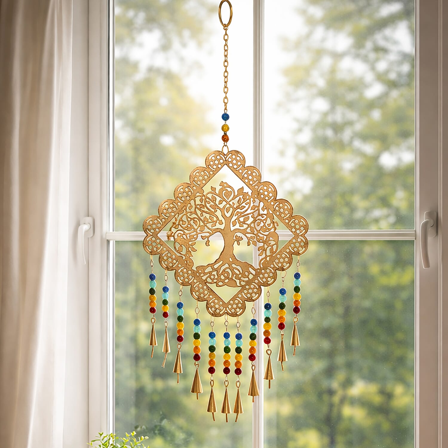Handmade Tree of Life Hanging Iron Wind Chime (16 x 25 cm) - Golden