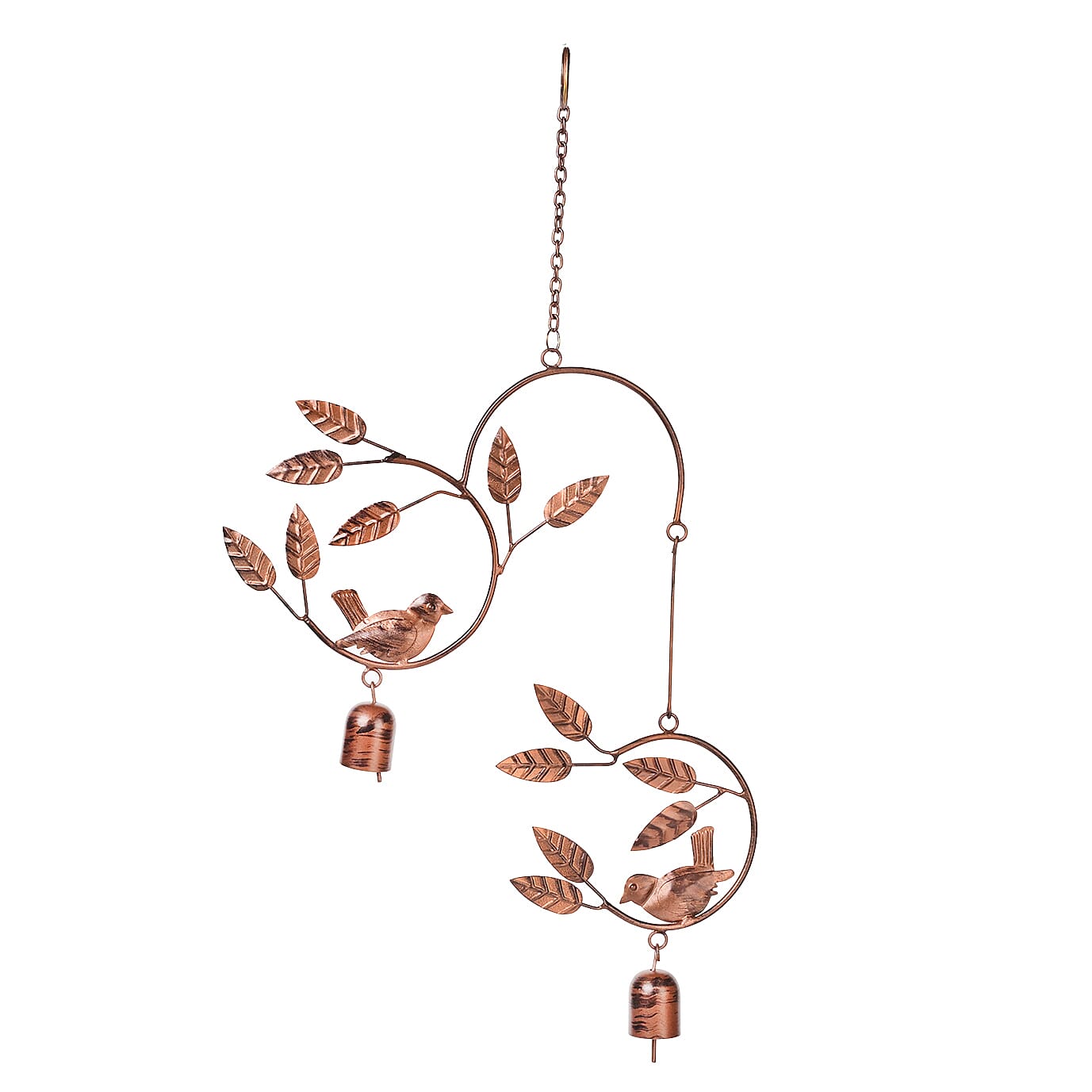 Handmade Hanging Leaves with Sparrows Iron Wind Chime (46 cm) - Golden