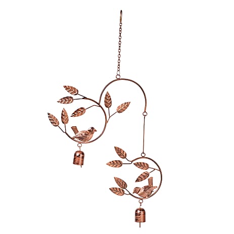 Handmade Hanging Leaves with Sparrows Iron Wind Chime (46 cm) - Golden