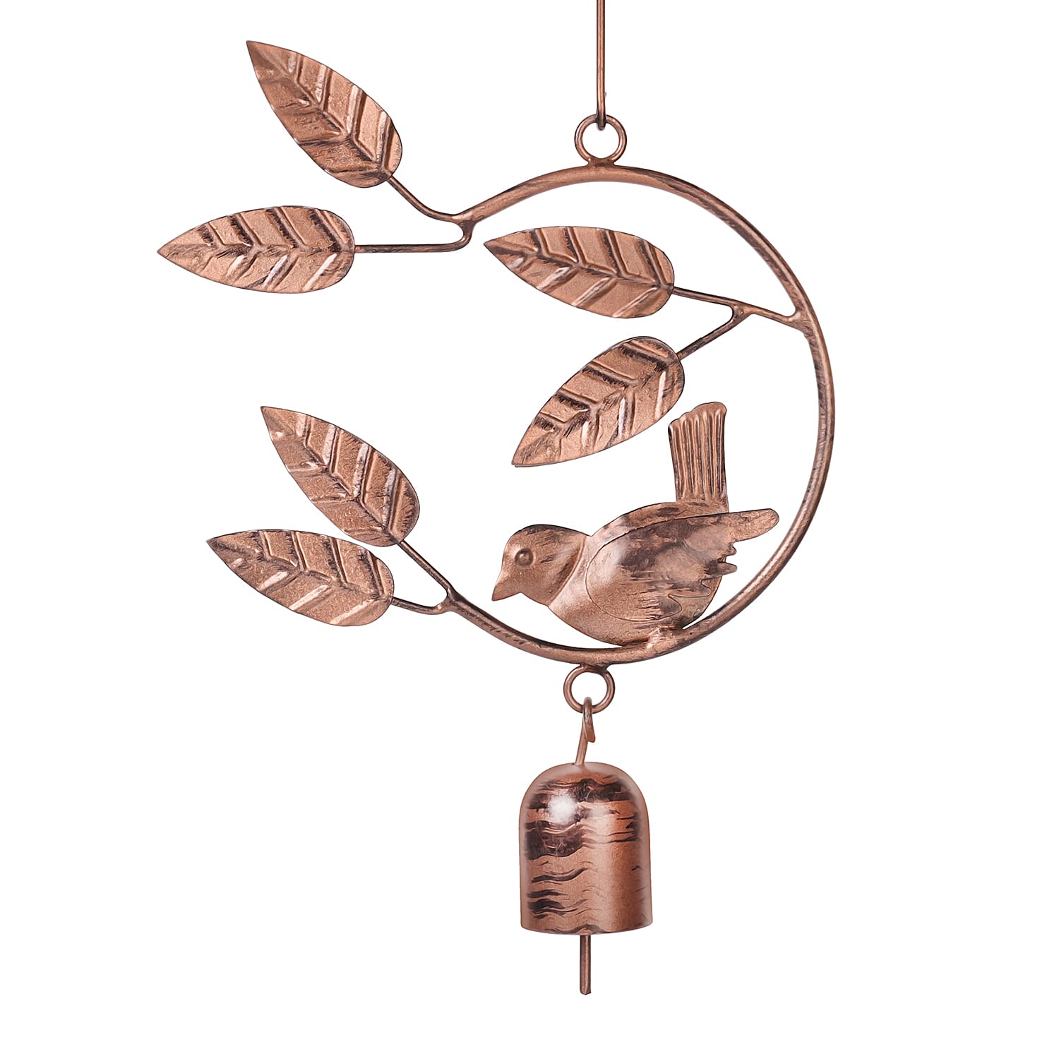 Handmade Hanging Leaves with Sparrows Iron Wind Chime (46 cm) - Golden