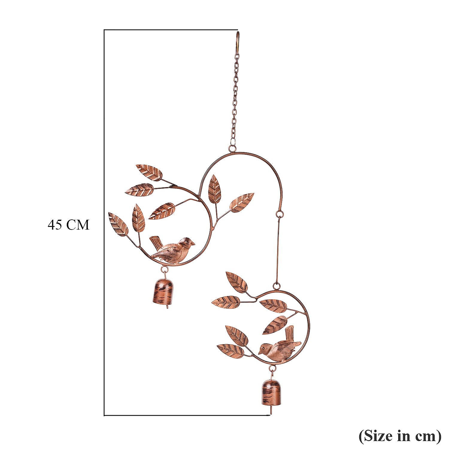 Handmade Hanging Leaves with Sparrows Iron Wind Chime (46 cm) - Golden
