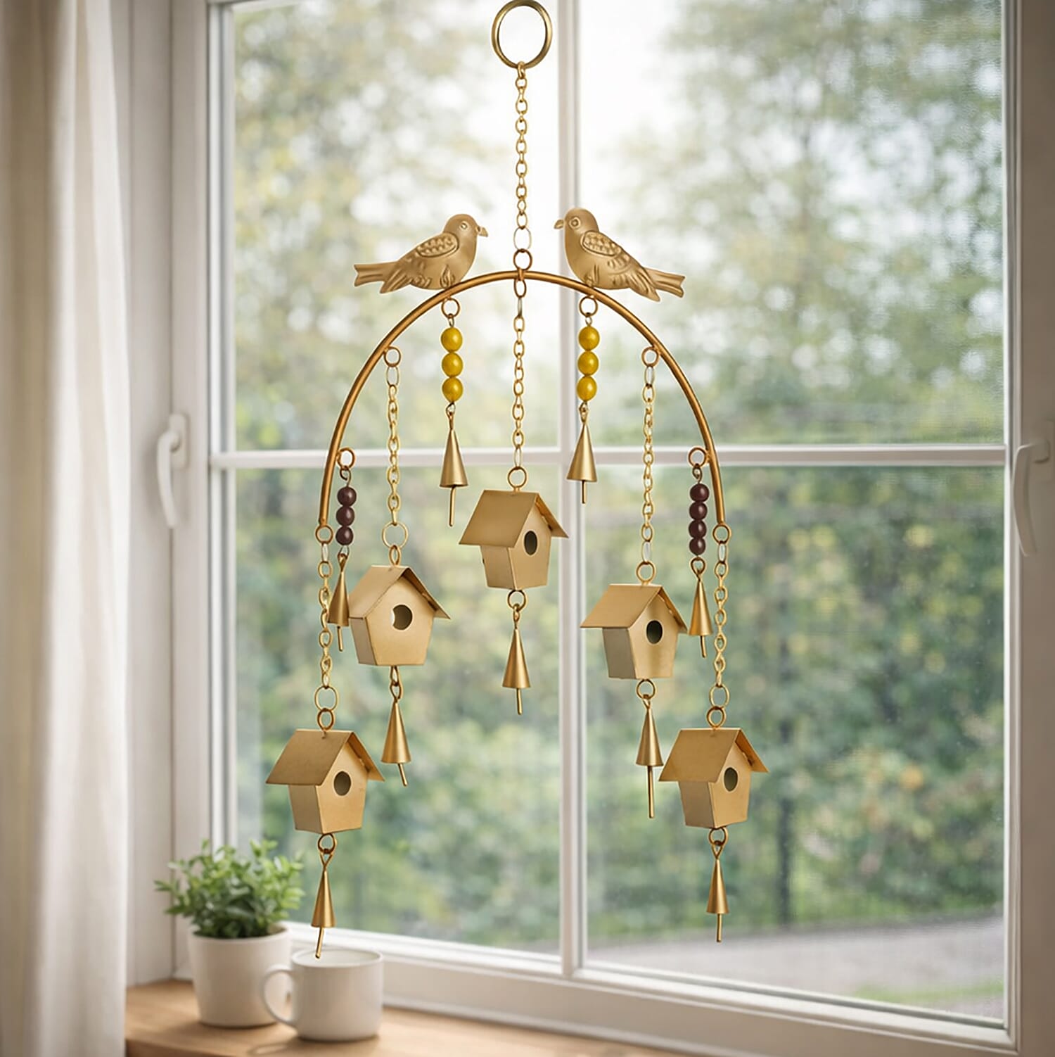 Handmade Hanging Bird House Iron Wind Chime (45 cm) - Golden