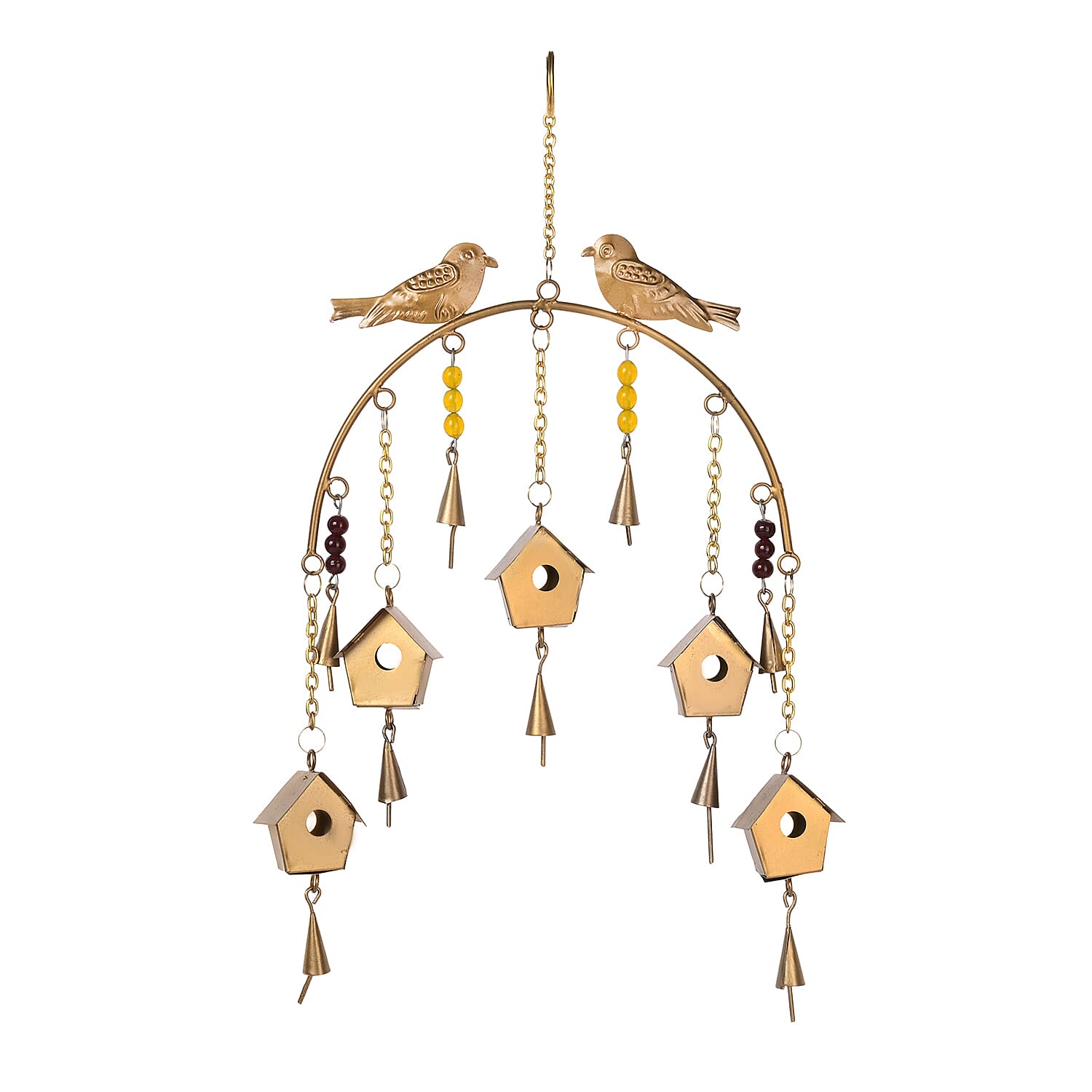 Handmade Hanging Bird House Iron Wind Chime (45 cm) - Golden