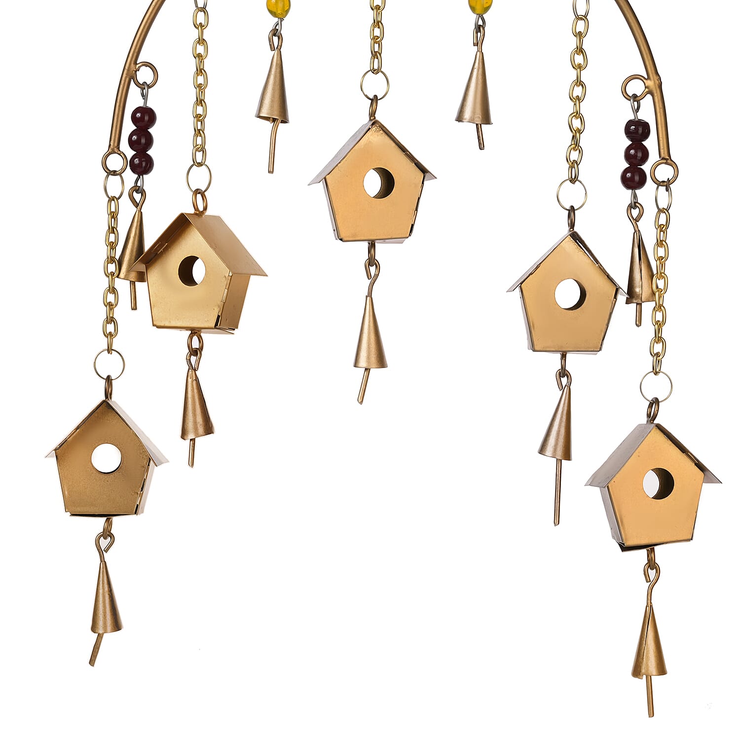 Handmade Hanging Bird House Iron Wind Chime (45 cm) - Golden