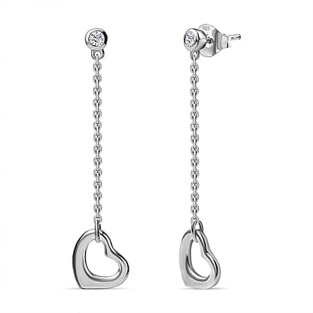 LUXURIANT Lab Grown Diamond (SI G/H) Drop Heart Earring with Push Back in Rhodium Overlay Sterling Silver