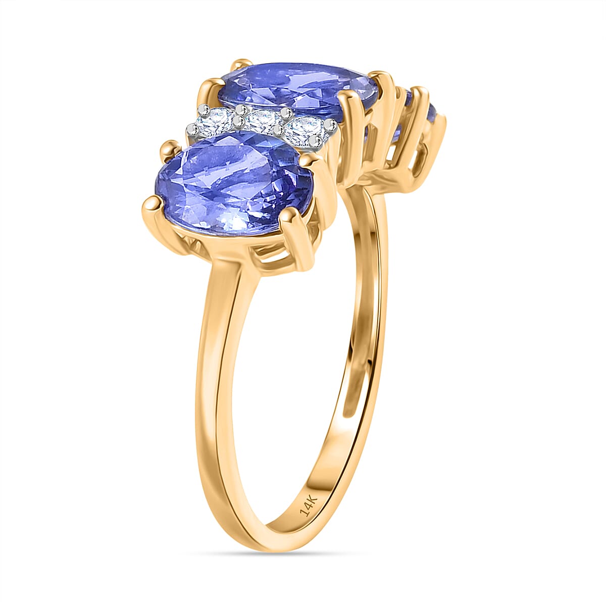 14K Yellow Gold  AA   Tanzanite ,  Lab Grown Diamond  SI 3 Stone Ring 4.47 ct,  Gold Wt. 2.65 Gms  3.889  Ct.