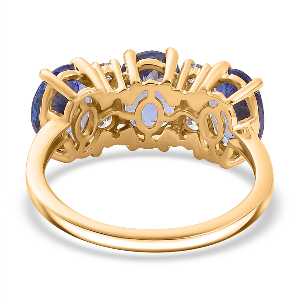 14K Yellow Gold  AA   Tanzanite ,  Lab Grown Diamond  SI 3 Stone Ring 4.47 ct,  Gold Wt. 2.65 Gms  3.889  Ct.