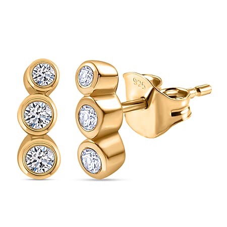 LUXURIANT Lab Grown Diamond Stud Trilogy Earring in 18K Yellow Gold Vermeil Sterling Silver (SI/G-H)