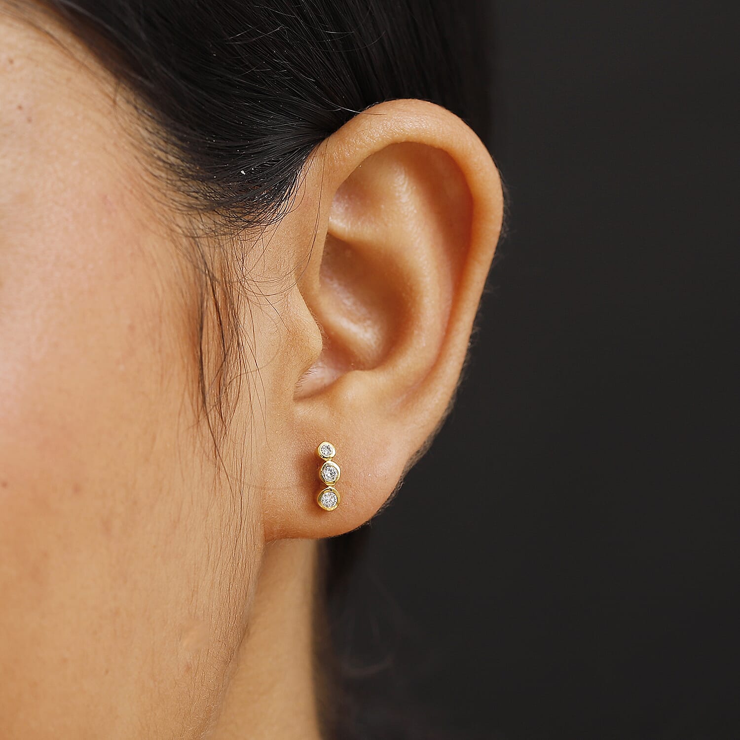 Luxuriant Lab Grown Diamond (SI-GH) Solitaire Stud Push Post Earring in 18K Vermeil Yellow Gold Plated Sterling Silver 0.26 Ct.