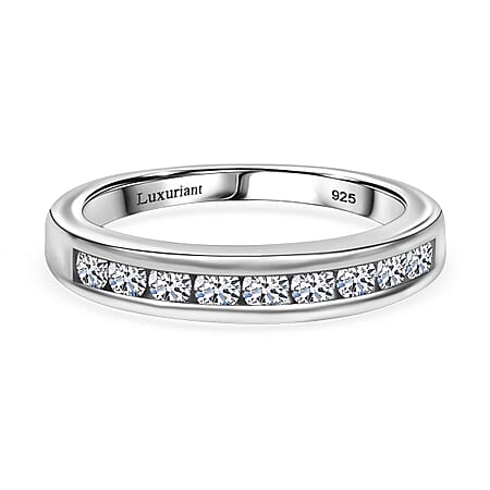 LUXURIANT 0.50 Ct.Lab Grown Diamond (SI-GH) Half Eternity Band Ring in Rhodium Overlay Sterling Silver