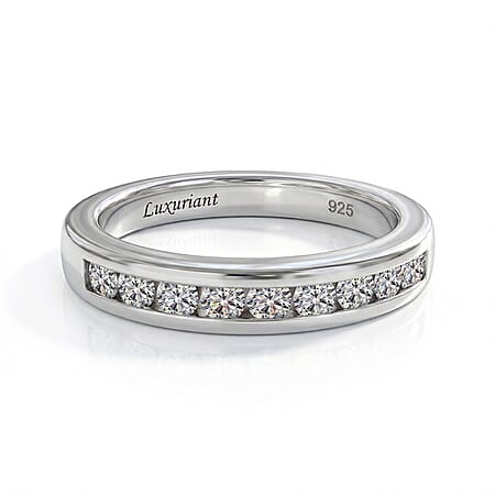 LUXURIANT 0.5 Ct. Lab Grown Diamond Half Eternity Band Ring in Rhodium Overlay Sterling Silver (SI-GH)