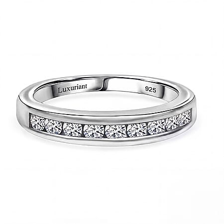LUXURIANT 0.5 Ct. Lab Grown Diamond (SI-GH) Half Eternity Band Ring in Rhodium Overlay Sterling Silver
