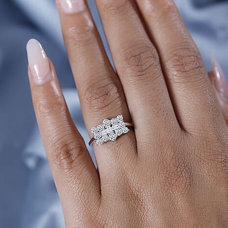 Luxuriant Diamond Lab Grown Diamond (VS-E-F) Boat Ring in Rhodium Overlay Sterling Silver 1.01 Ct.