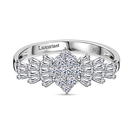 LUXURIANT Diamond Lab Grown Diamond (SI-G/H) Ballerina Ring in Rhodium Overlay Sterling Silver 1.00 Ct.