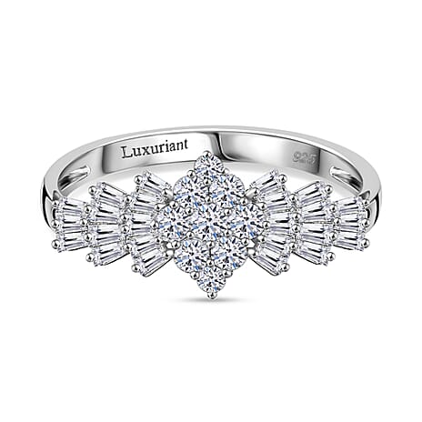 Luxuriant Diamond Lab Grown Diamond (SI-G-H) Ballerina Ring in Rhodium Overlay Sterling Silver 1.00 Ct.