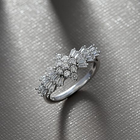 Luxuriant Diamond Lab Grown Diamond (SI-G-H) Ballerina Ring in Rhodium Overlay Sterling Silver 1.00 Ct.