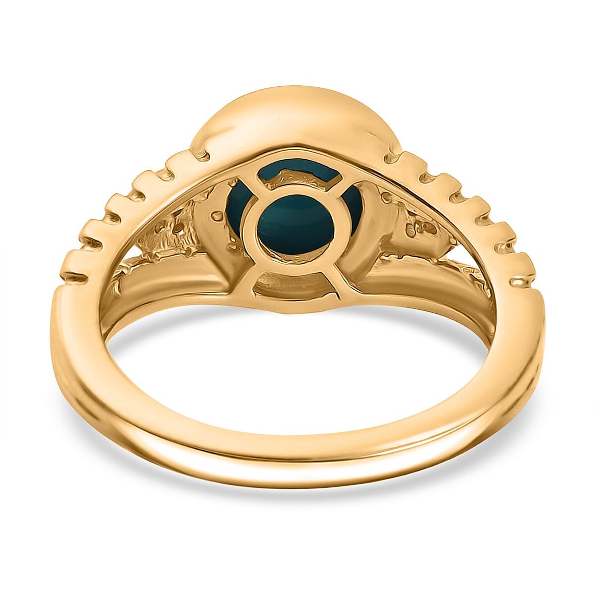 Sleeping Beauty Turquoise & White Zircon Solitaire Ring in 18K Vermeil Yellow Gold Plated Sterling Silver 1.88 Ct.