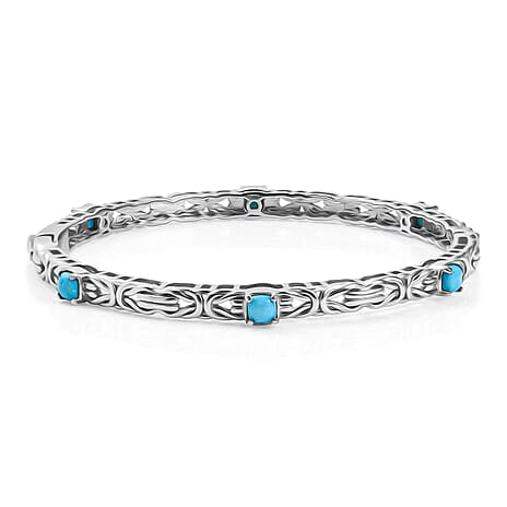 Sleeping Beauty Turquoise  Full Bangle in Rhodium Overlay Sterling Silver 1.80 ct,  Silver Wt. 17.5 Gms  2.076  Ct.