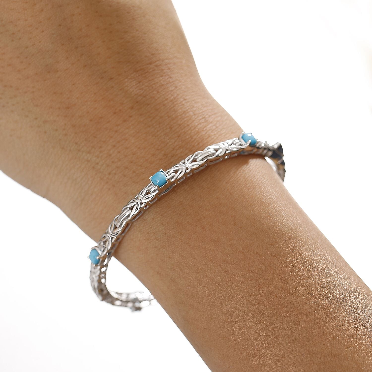 Sleeping Beauty Turquoise  Full Bangle in Rhodium Overlay Sterling Silver 1.80 ct,  Silver Wt. 17.5 Gms  2.076  Ct.