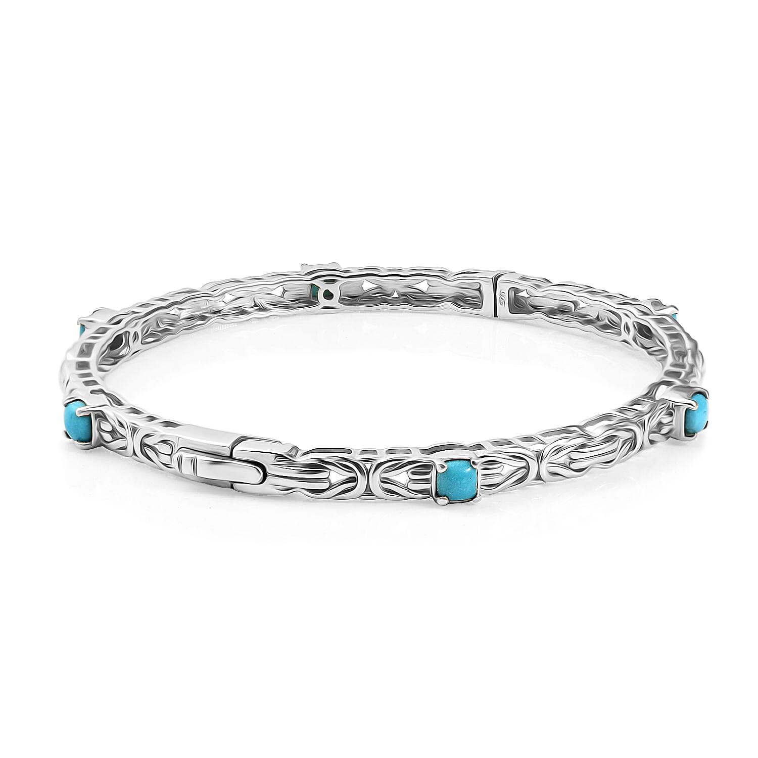 Sleeping Beauty Turquoise  Full Bangle in Rhodium Overlay Sterling Silver 1.80 ct,  Silver Wt. 17.5 Gms  2.076  Ct.