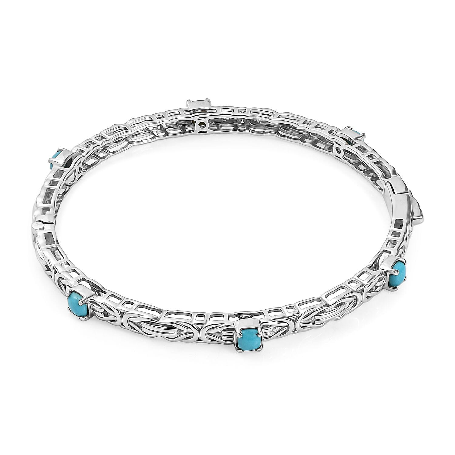 Sleeping Beauty Turquoise  Full Bangle in Rhodium Overlay Sterling Silver 1.80 ct,  Silver Wt. 17.5 Gms  2.076  Ct.