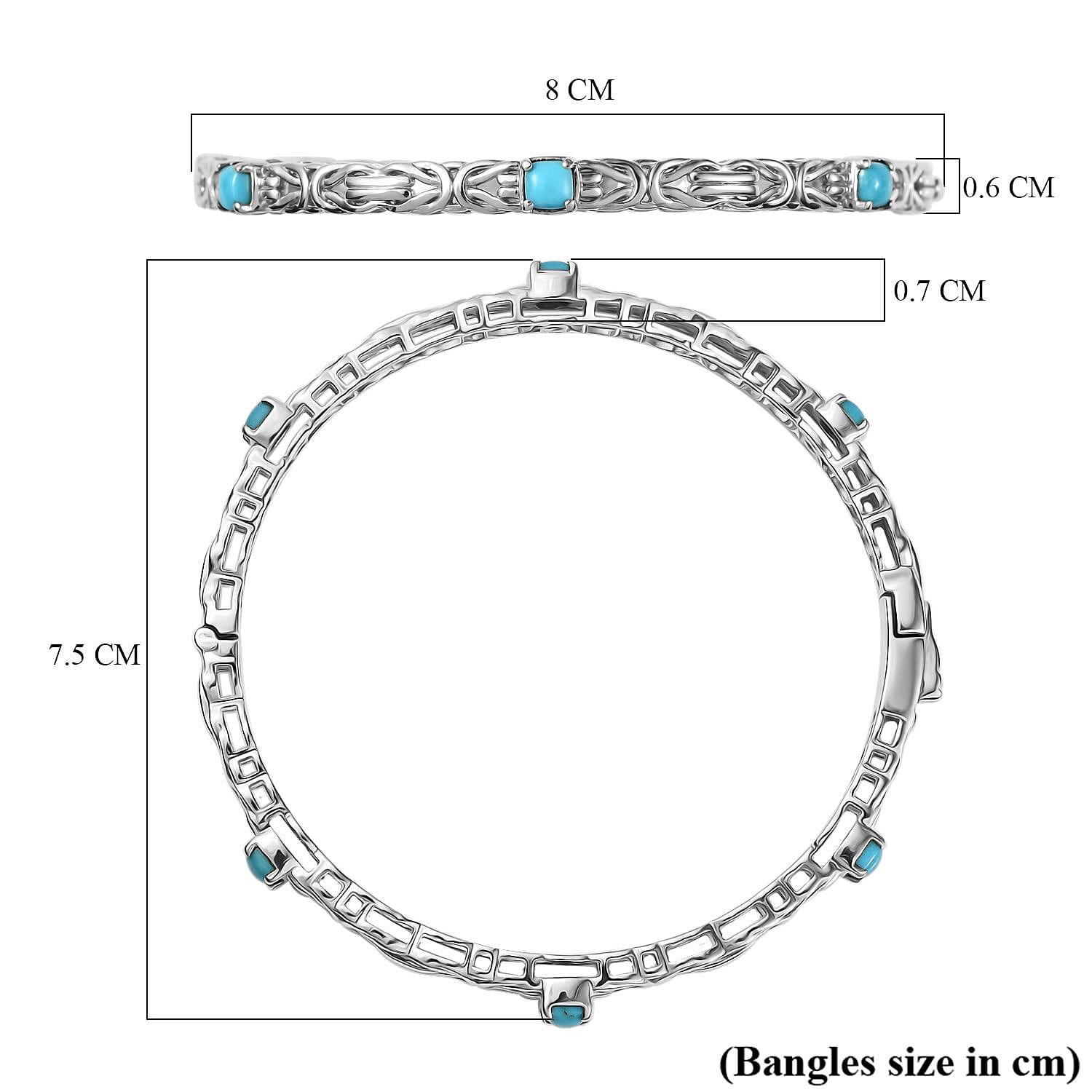 Sleeping Beauty Turquoise  Full Bangle in Rhodium Overlay Sterling Silver 1.80 ct,  Silver Wt. 17.5 Gms  2.076  Ct.