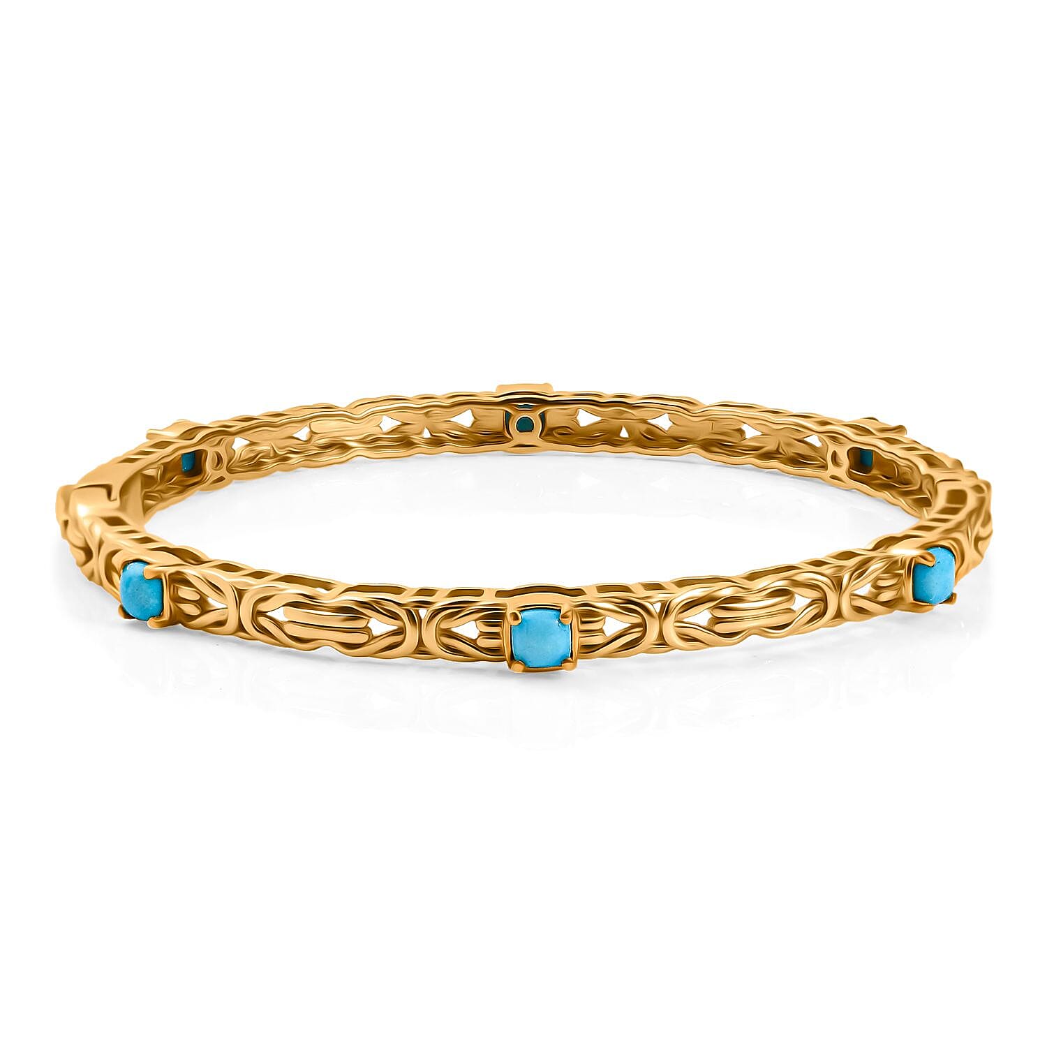Sleeping Beauty Turquoise  Full Bangle in 18K YG Vermeil Sterling Silver 1.80 ct,  Silver Wt. 17.5 Gms  2.076  Ct.