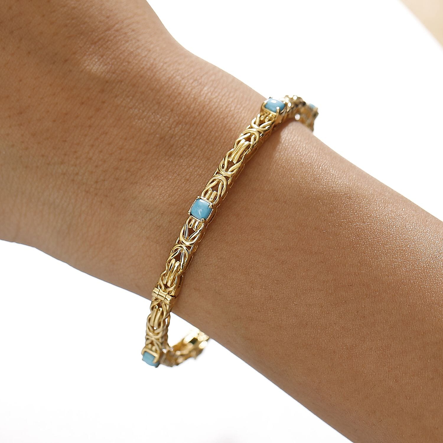 Sleeping Beauty Turquoise  Full Bangle in 18K YG Vermeil Sterling Silver 1.80 ct,  Silver Wt. 17.5 Gms  2.076  Ct.