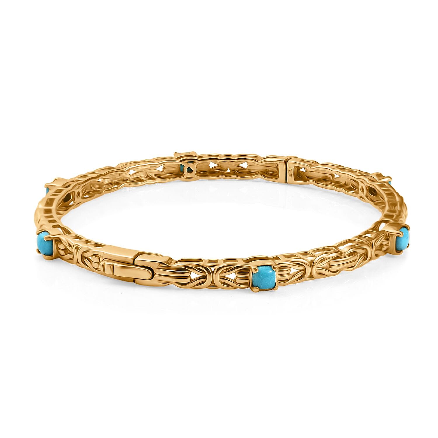 Sleeping Beauty Turquoise  Full Bangle in 18K YG Vermeil Sterling Silver 1.80 ct,  Silver Wt. 17.5 Gms  2.076  Ct.