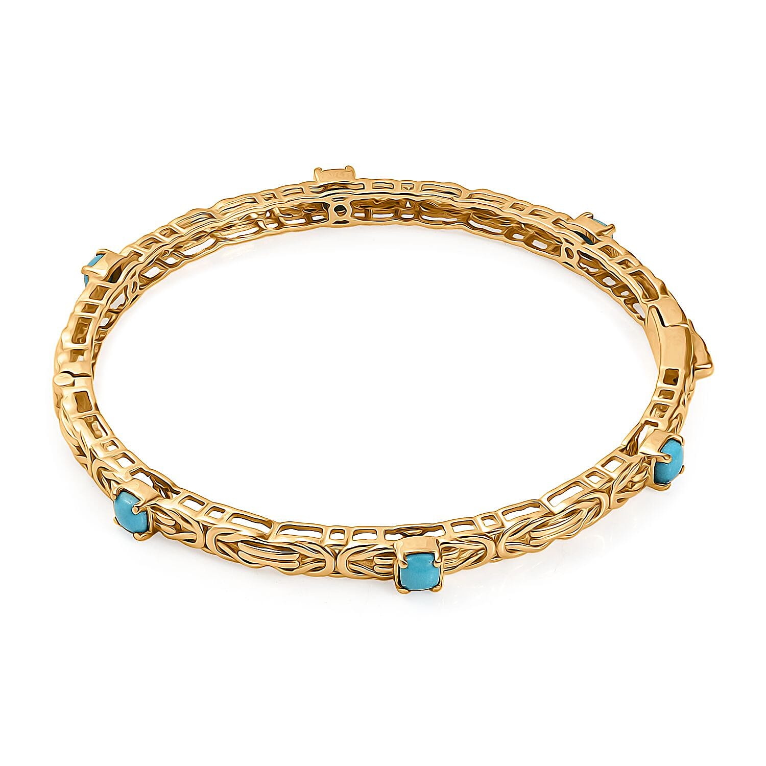 Sleeping Beauty Turquoise  Full Bangle in 18K YG Vermeil Sterling Silver 1.80 ct,  Silver Wt. 17.5 Gms  2.076  Ct.