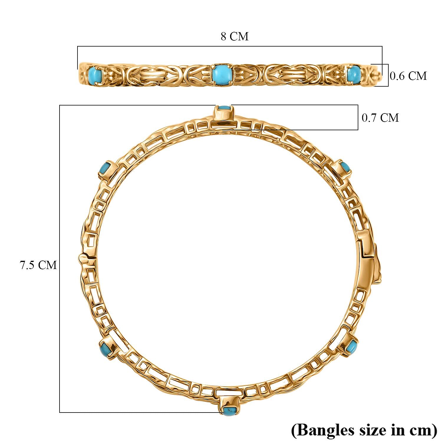 Sleeping Beauty Turquoise  Full Bangle in 18K YG Vermeil Sterling Silver 1.80 ct,  Silver Wt. 17.5 Gms  2.076  Ct.