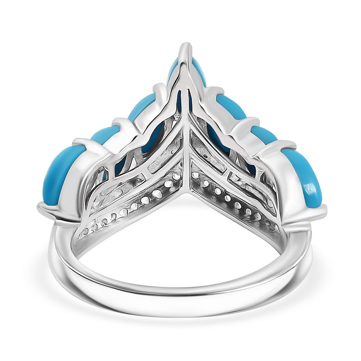 D'joy Sleeping Beauty Turquoise & White Zircon Wishbone Ring in Rhodium Overlay Sterling Silver 2.22 Ct. D'joy Sleeping Beauty Turquoise & White Zircon Wishbone Ring in Rhodium Overlay Sterling Silver 2.22 Ct.