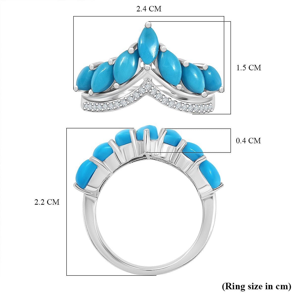 D'joy Sleeping Beauty Turquoise & White Zircon Wishbone Ring in Rhodium Overlay Sterling Silver 2.22 Ct. D'joy Sleeping Beauty Turquoise & White Zircon Wishbone Ring in Rhodium Overlay Sterling Silver 2.22 Ct.
