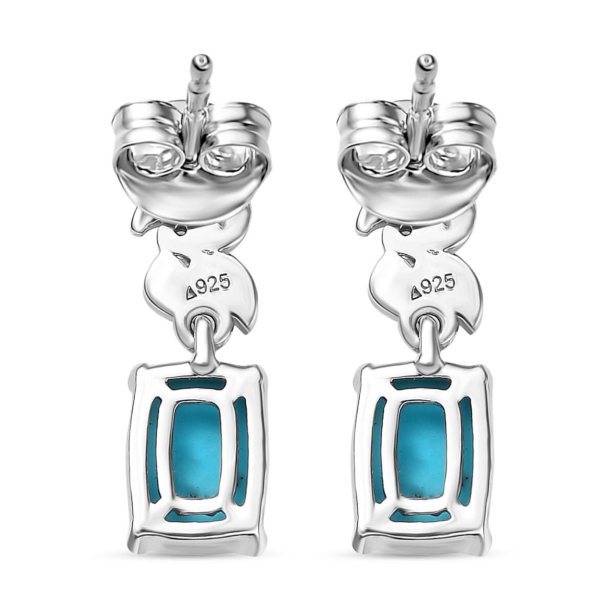 Sleeping Beauty Turquoise, Natural Chrome Diopside & White Zircon Solitaire Stud Push Post Earring in Rhodium Overlay Sterling Silver 1.73 Ct. Sleeping Beauty Turquoise, Natural Chrome Diopside & White Zircon Solitaire Stud Push Post Earring in Rhodium Overlay Sterling Silver 1.73 Ct.