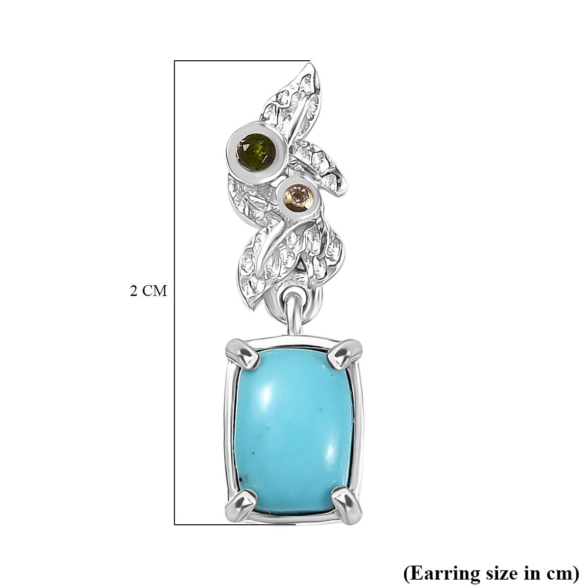Sleeping Beauty Turquoise, Natural Chrome Diopside & White Zircon Solitaire Stud Push Post Earring in Rhodium Overlay Sterling Silver 1.73 Ct. Sleeping Beauty Turquoise, Natural Chrome Diopside & White Zircon Solitaire Stud Push Post Earring in Rhodium Overlay Sterling Silver 1.73 Ct.