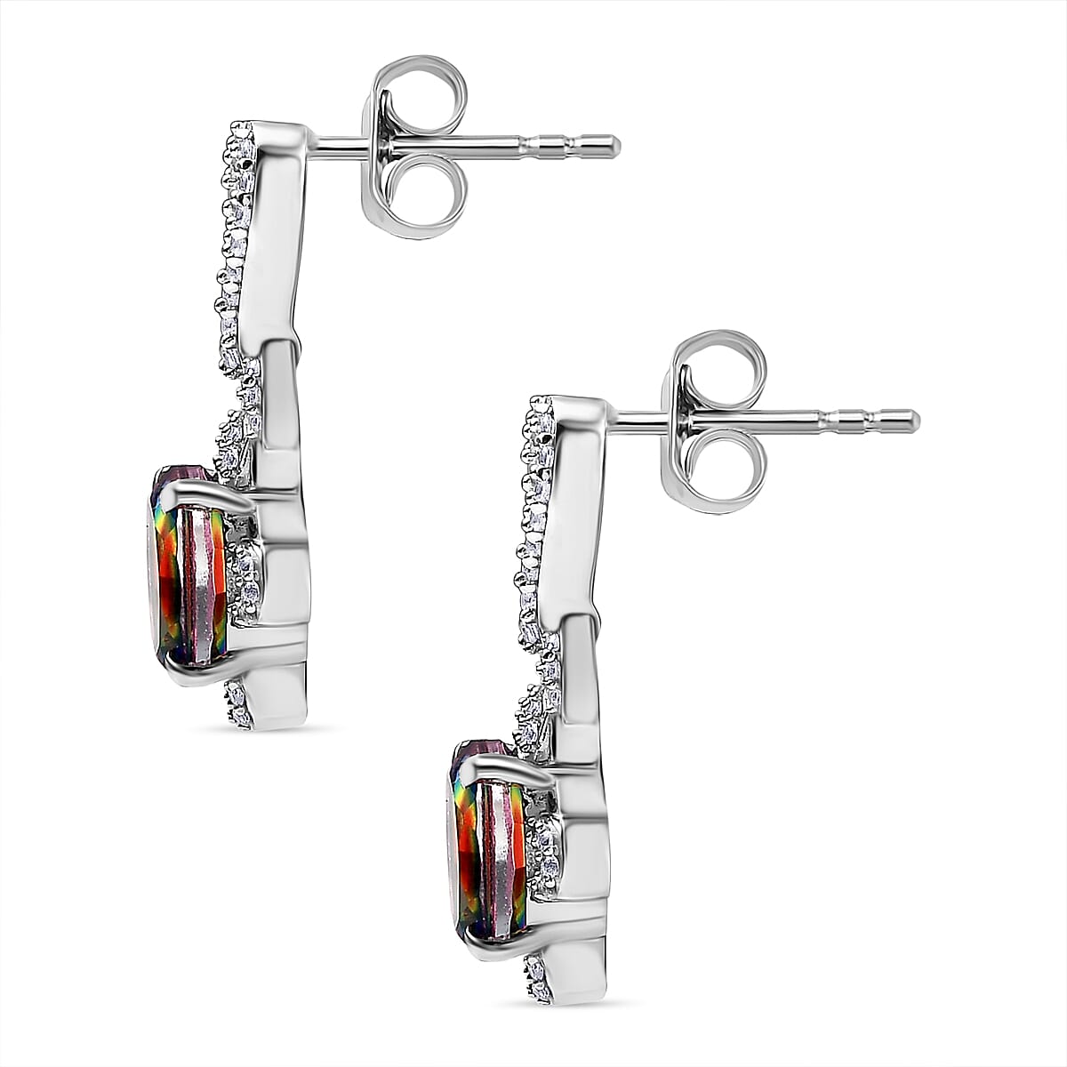 Nebula Quartz & White Zircon Galaxy Glow Dangling Earring with Push Back in Rhodium Overlay Sterling Silver 3.36 Ct.