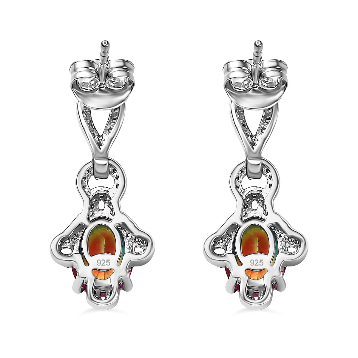 Nebula Quartz & White Zircon Galaxy Glow Dangling Earring with Push Back in Rhodium Overlay Sterling Silver 3.36 Ct.