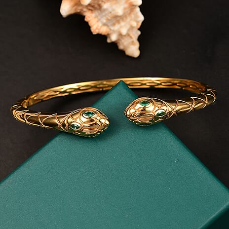 Emerald  Full Bangle in 18K YG Vermeil Sterling Silver 0.48 ct,  Silver Wt. 20 Gms  0.420  Ct.