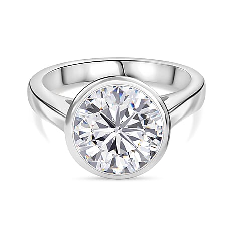 Moissanite Solitaire Ring in Rhodium Overlay Sterling Silver 3.54 Ct.