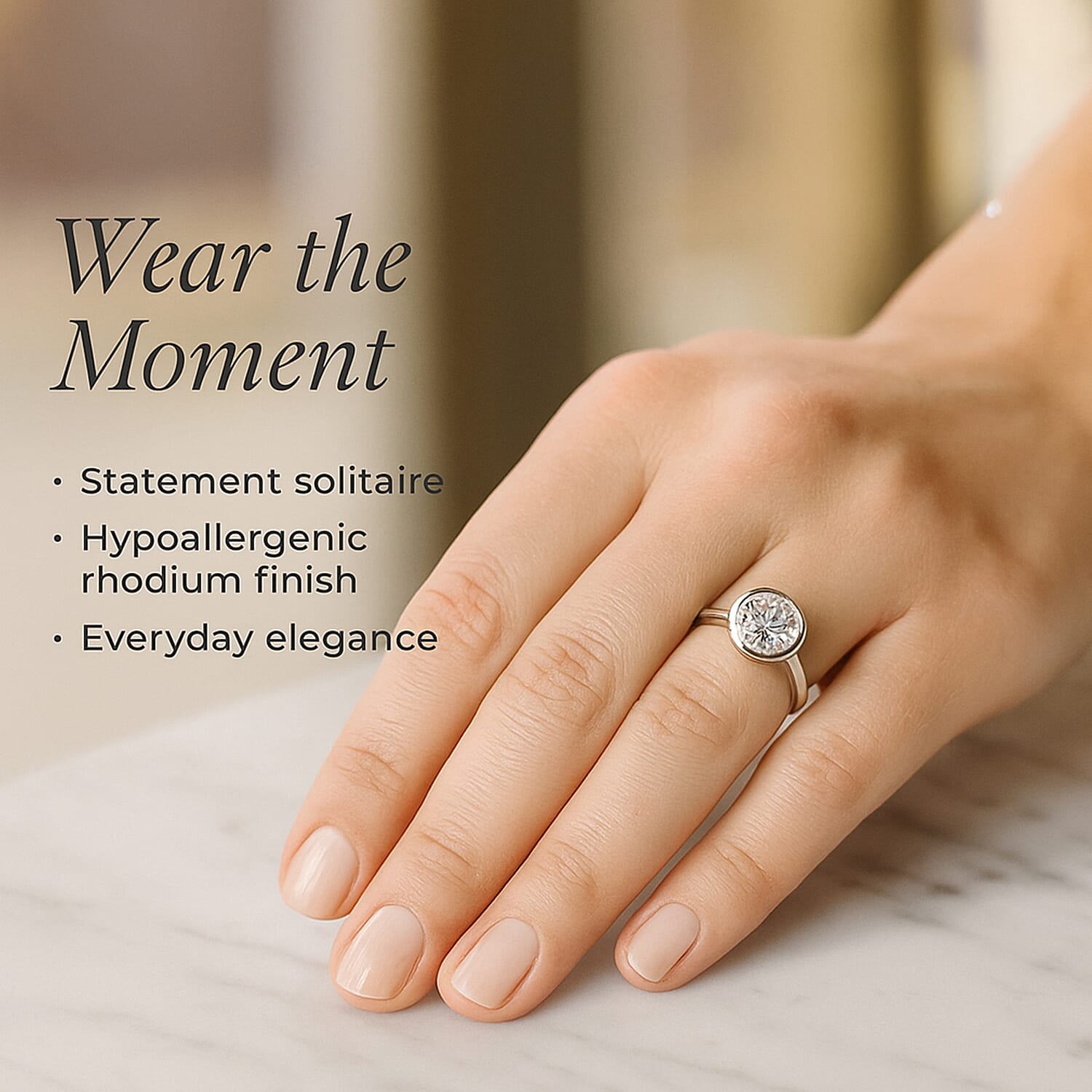 Moissanite Solitaire Ring in Rhodium Overlay Sterling Silver 3.54 Ct.