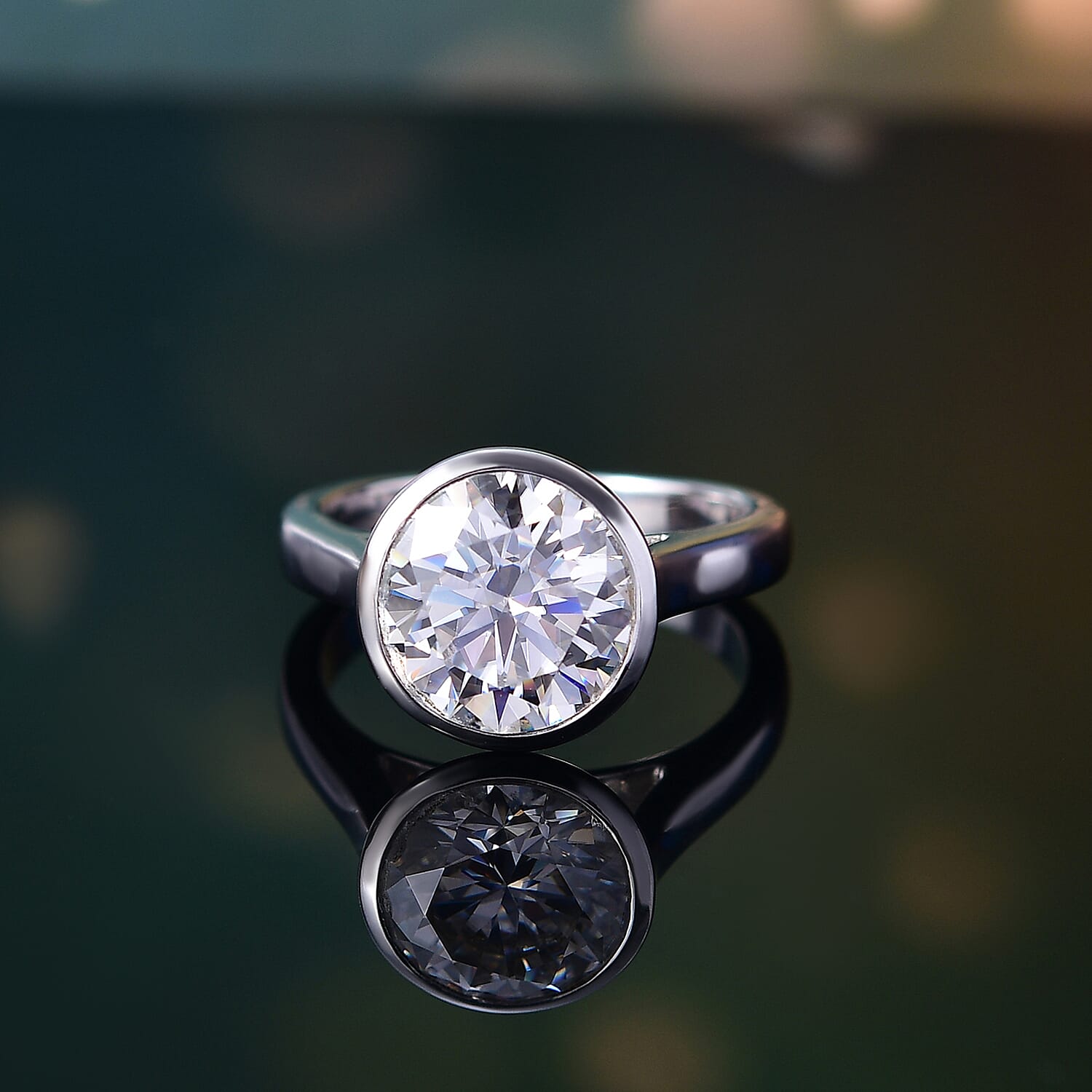 Moissanite Solitaire Ring in Rhodium Overlay Sterling Silver 3.54 Ct.