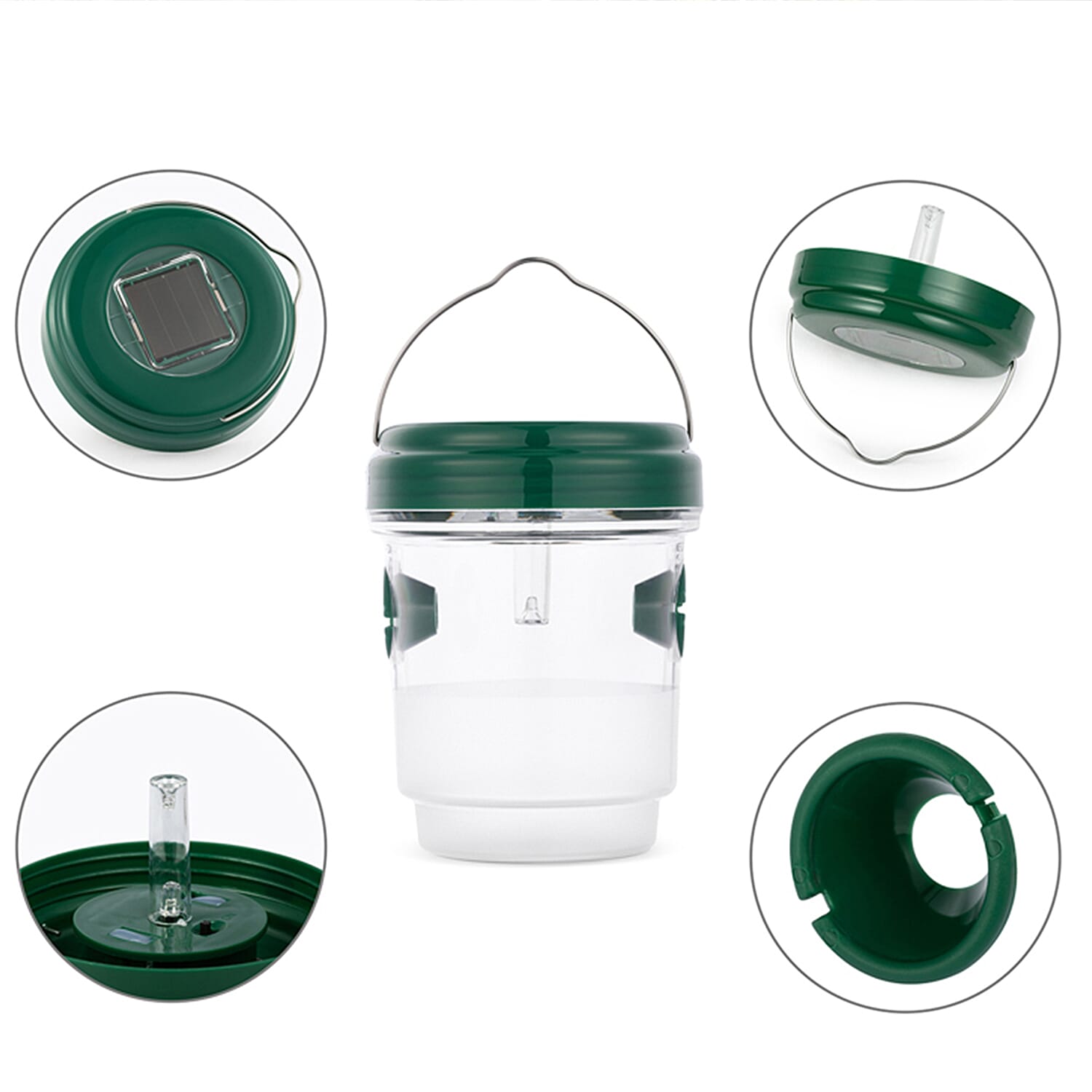 No More Wasps! - 3 Solar Wasp Traps  for Garden Use - LED Light - Double Entrance - 6-8 Hr Working Time Green