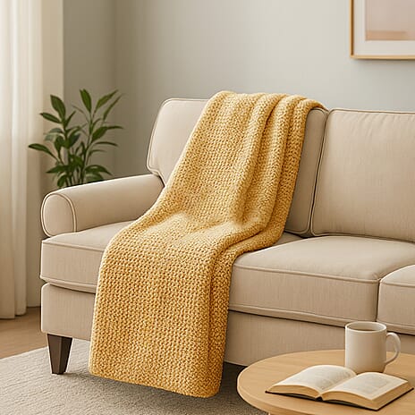 Knitted Throw Blanket (Size 150x130 cm) - Tan