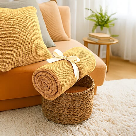 Knitted Throw Blanket (Size 150x130 cm) - Tan
