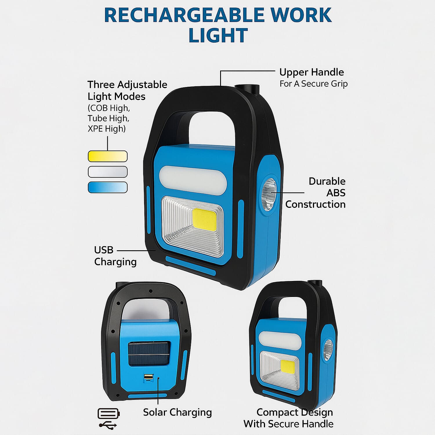Solar Rechargeable Work Light (1200 mAh Lithium Battery Inc.) - Blue
