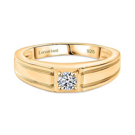 Luxuriant Diamond Lab Grown Diamond (SI-G-H) Signet Ring in 18K Vermeil Yellow Gold Plated Sterling Silver
